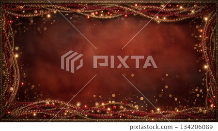 溫暖的畫框,紅棕色的復古紋理背景,周圍環繞著一圈閃閃發光的珠子。 溫暖的畫框,紅棕色的復古紋理背景,周圍環繞著一圈閃閃發光的珠子。 134206089