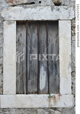 Rustic Window in Stone Frame Rustic Window in Stone Frame 134207091