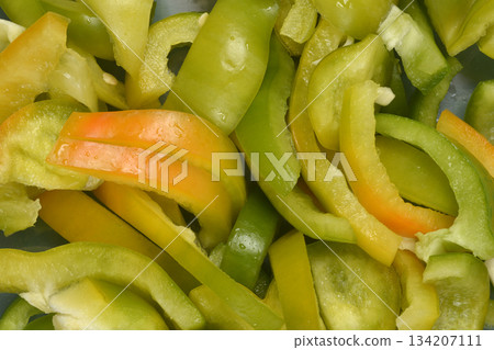 Close Up Sliced Peppers Close Up Sliced Peppers 134207111