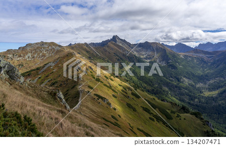 Ridge trail in the Tatra Mountains. Ridge trail in the Tatra Mountains. 134207471