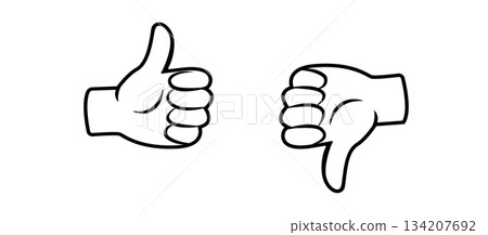 Linear icon with thumbs up and thumbs down. Clean outline symbol for approval and rejection in minimal style. Vector. Linear icon with thumbs up and thumbs down. Clean outline symbol for approval and rejection in minimal style. Vector. 134207692