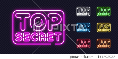 Neon set with the phrase TOP SECRET in various glowing shades, ideal for confidential or mystery themes. Neon set with the phrase TOP SECRET in various glowing shades, ideal for confidential or mystery themes. 134208082