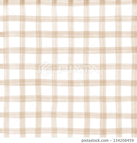 Brown Beige Plaid Gingham Check Hand Drawn Background Pattern Overlay 134208459