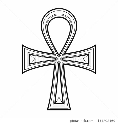 Ancient Egyptian Ankh Symbol with Geometric Line Design 134208469