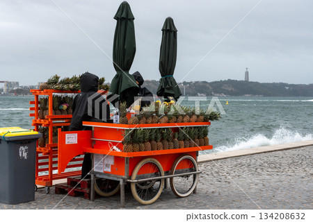 Street vendor selling fresh pineapple in Lisbon 134208632