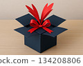 Blue Gift Box with Red Bow 134208806