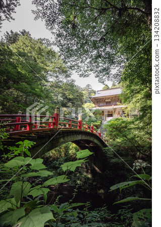 Red bridge and temple gate of Unganji Temple Red bridge and temple gate of Unganji Temple 134208832