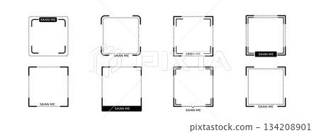 Scan Me QR code stickers. Online payment tags, promo labels, product identification and retail price markers. Vector design for apps and packaging 134208901