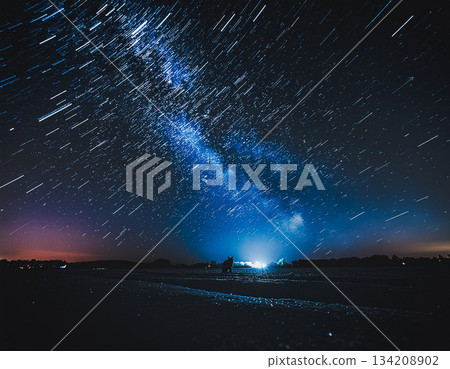 A trail of stars and a cat silhouette on a deep blue night (Winter Silence) A trail of stars and a cat silhouette on a deep blue night (Winter Silence) 134208902