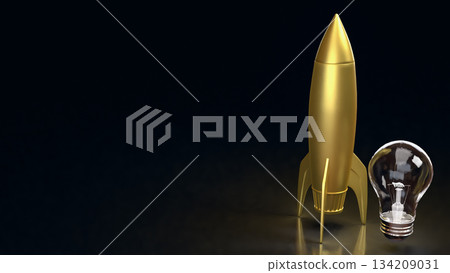 Golden Rocket and Light Bulb Symbolizing Innovation Launch 3d render. 134209031