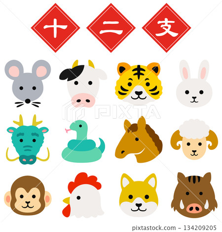 可愛的十二生肖動物臉部插畫集 134209205