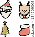 Christmas decorations, reindeer and Santa Claus hand-drawn illustration set 134209306