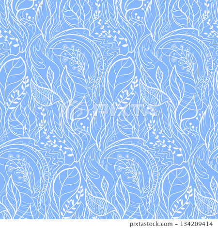 A seamless botanical pattern in two colors. Hand-drawn vector with botanical elements for textiles A seamless botanical pattern in two colors. Hand-drawn vector with botanical elements for textiles 134209414