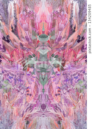 Watercolor stylized floral seamless symmetrical pattern 134209485