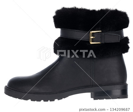 Black womans ankle boot with faux fur trim Black womans ankle boot with faux fur trim 134209687
