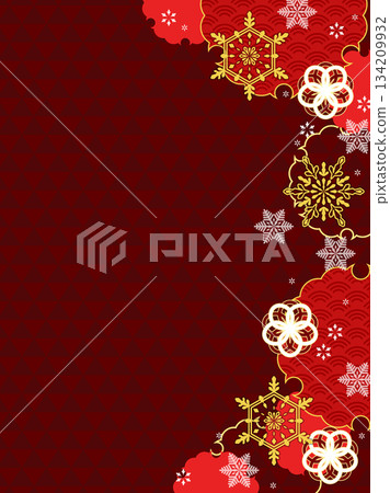 新年風格，紅金雪花圖案背景，垂直版模板 134209932