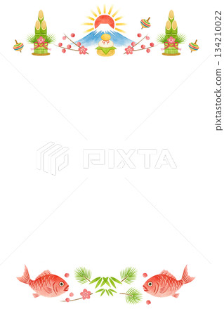 Kadomatsu, the first sunrise and Mt. Fuji_Lucky Charms_New Year's Card_Background Material Kadomatsu, the first sunrise and Mt. Fuji_Lucky Charms_New Year's Card_Background Material 134210022