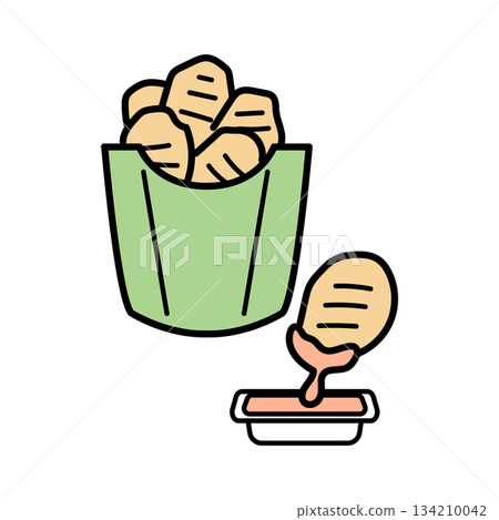 Stock Illustration: A simple food illustration of chicken nuggets and dipping sauce 134210042