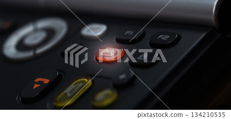 Red call button on push-button phone. High quality photo 134210535