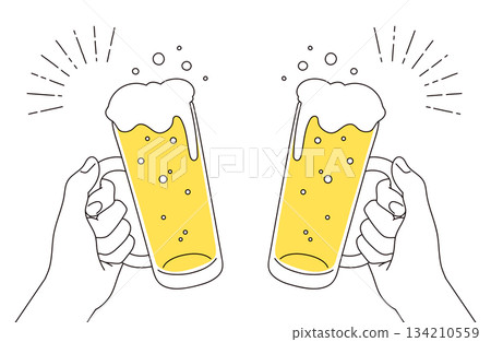 啤酒和手部插畫素材 134210559