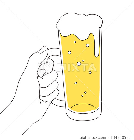 啤酒和手部插畫素材 134210563
