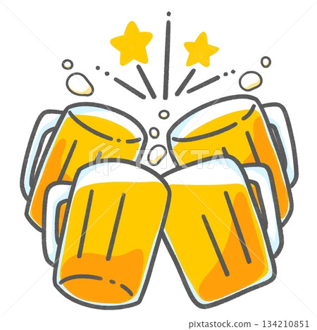 啤酒插畫素材 | 眾人舉杯祝酒插畫 134210851