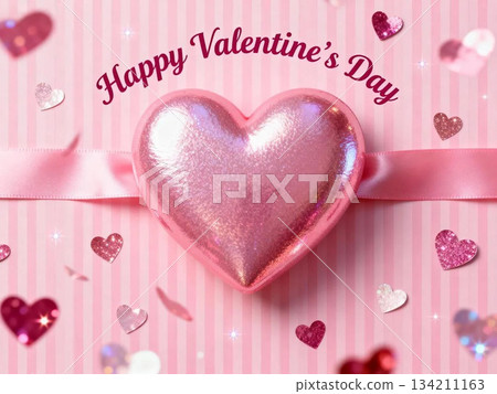 閃亮的粉紅色愛心情人節設計 134211163