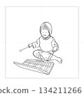 Child playing xylophone line art 134211266