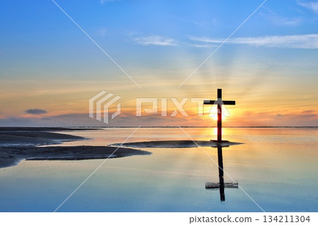 Dark Cross Blue Sunset Beach Sun Rays Of Salvation Dark Cross Blue Sunset Beach Sun Rays Of Salvation 134211304