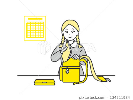 Illustration of a girl preparing for school tomorrow Illustration of a girl preparing for school tomorrow 134211984