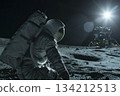 An astronaut walks on the moon. Generative AI 134212513