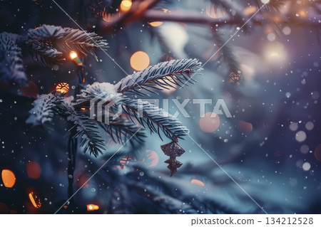 Christmas tree with toys on the background. Generative AI 134212528