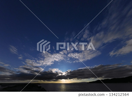 傍晚,湛藍的天空飄著各式各樣的雲彩,令人心曠神怡。冬日。超廣角鏡頭。聚焦天空。下午2:13 傍晚,湛藍的天空飄著各式各樣的雲彩,令人心曠神怡。冬日。超廣角鏡頭。聚焦天空。下午2:13 134212564