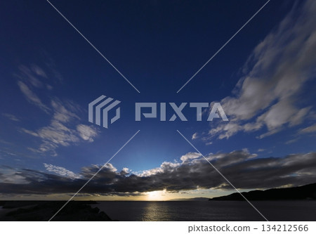 傍晚,湛藍的天空飄著各式各樣的雲彩,令人心曠神怡。冬日。超廣角鏡頭。聚焦天空。下午2:13 傍晚,湛藍的天空飄著各式各樣的雲彩,令人心曠神怡。冬日。超廣角鏡頭。聚焦天空。下午2:13 134212566