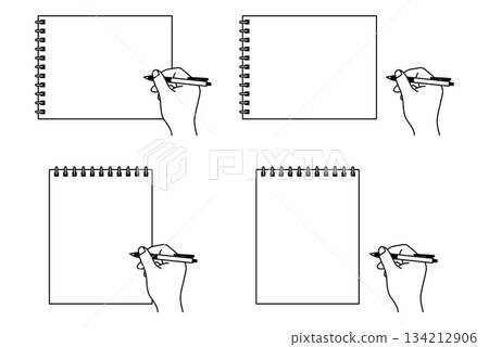Set of hands holding a notebook and pen Set of hands holding a notebook and pen 134212906