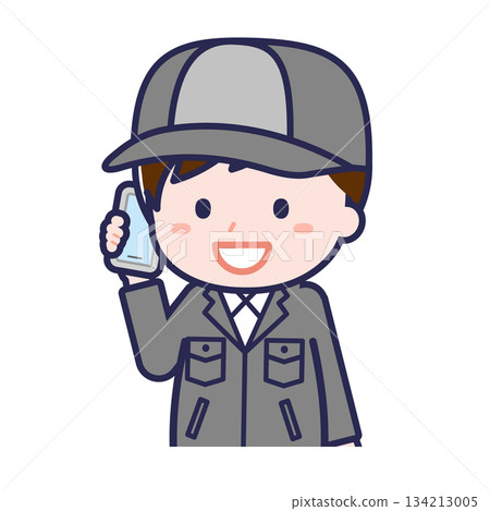 A male "factory worker" using a smartphone 134213005