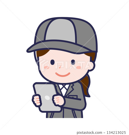 A female "factory worker" using a tablet A female "factory worker" using a tablet 134213025