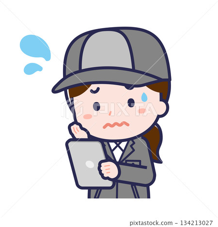 A female "factory worker" using a tablet 134213027