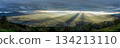 Panoramic view of autumn rays shining on the town of Chichibu and the mountains (Angel's Ladder/Crepuscular rays) 134213110