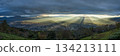 Panoramic view of autumn rays shining on the town of Chichibu and the mountains (Angel's Ladder/Crepuscular rays) 134213111