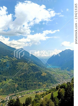 Chur, Switzerland - August 11 2022: View From Bernina Express from Tirano Italy Chur, Switzerland - August 11 2022: View From Bernina Express from Tirano Italy 134213165