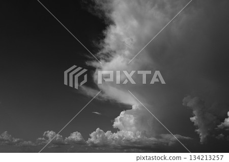black and white image, buautiful sky with cloud in rainy day 134213257