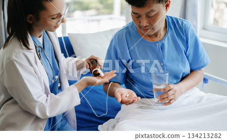 Doctors explain the use of medication to patients. healthcare and medical concept. 134213282