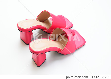 beautiful pink leather heel shoe isolated on white background beautiful pink leather heel shoe isolated on white background 134213320