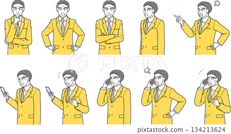 中年男子身著西裝，上半身，正面，斜角，10件套裝（簡約） 134213624