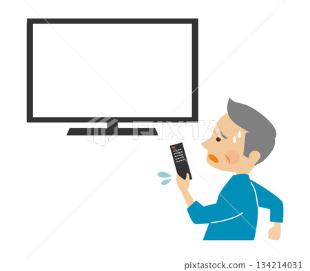 Illustration of a man surprised at the TV screen 134214031