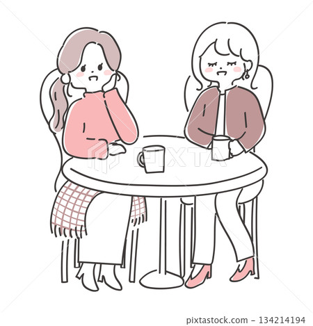 Cartoon of two women having fun in a cafe Cartoon of two women having fun in a cafe 134214194
