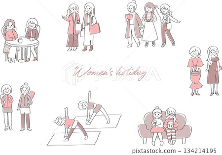 A cute illustration set of women enjoying their hobbies on vacation 134214195