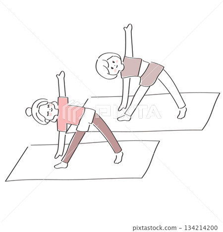 Illustration of young women enjoying yoga 134214200