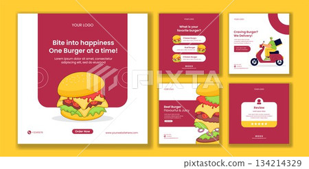 Burger Time Flat Cartoon Hand Drawn Background Template for Social Media Stories Illustration 134214329